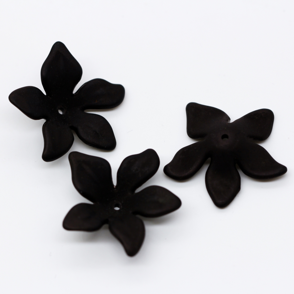 Бусины-Цветок акриловые 28х7 мм., Цвет: Черный матовый