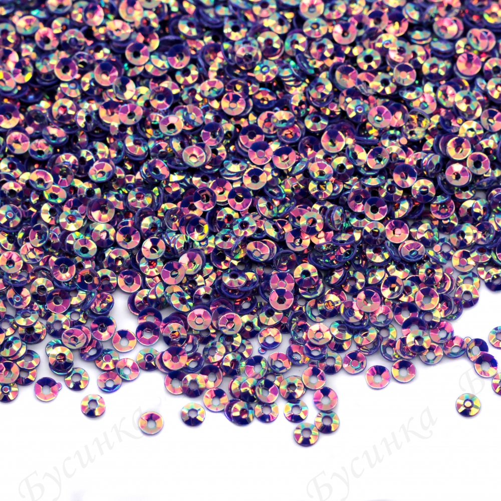 Пайетки 3 мм. вогнутые с гранями Цвет: Фиолетово-Сиреневый, 2,5 гр.