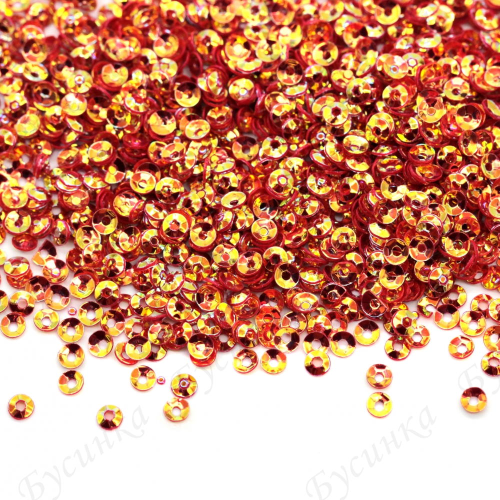 Пайетки 3 мм. вогнутые с гранями Цвет: Бордовый с золотистым отливом, 2,5 гр.