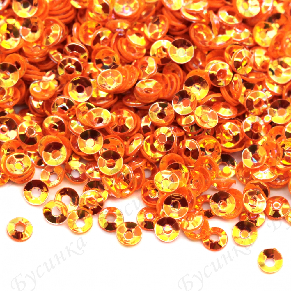 Пайетки 3 мм. вогнутые с гранями Цвет: Оранжевый с золотистым отливом, 2,5 гр.