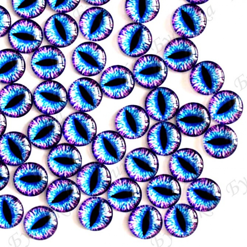 Глазки кабошон стекло "Живые", кругл. 8мм, Сиренево-голубые