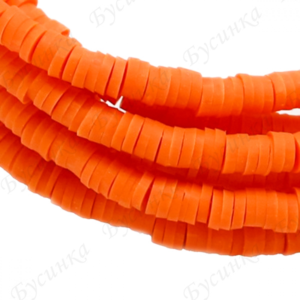 Бусины Пончик Пластик 3х1мм., Цвет: Оранжевый 1уп.- 20 см.