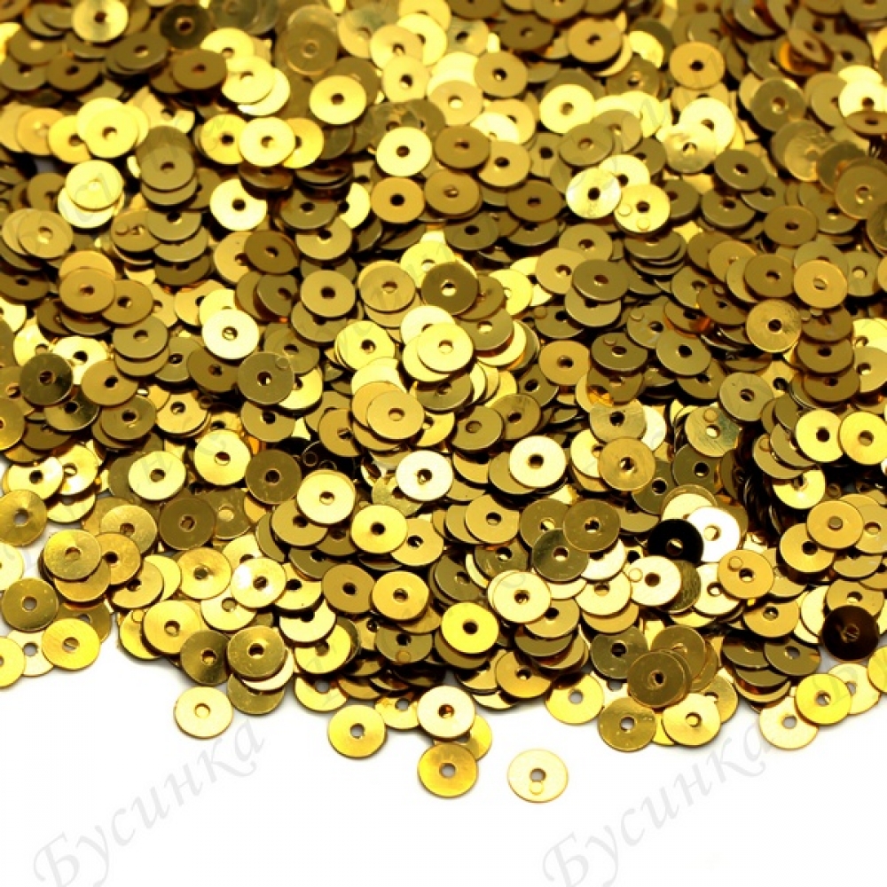 Пайетки 5 мм. Цвет: Золото яркое металлик, 2,5 гр.