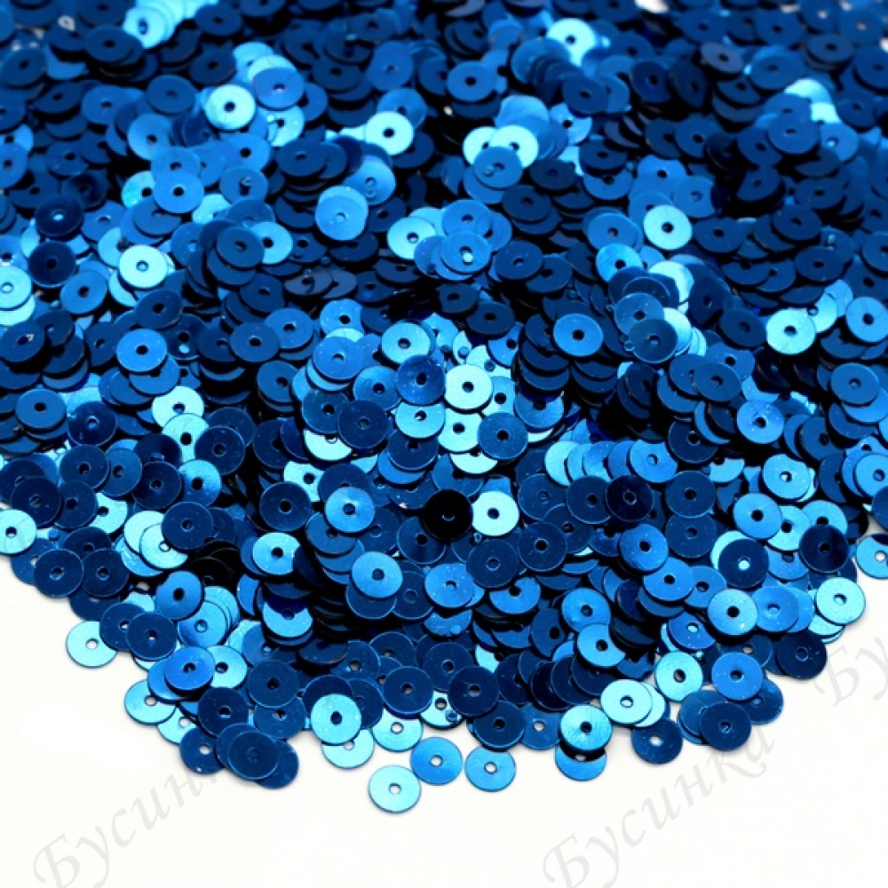 Пайетки 5 мм. Цвет: Синий металлик, 2,5 гр.