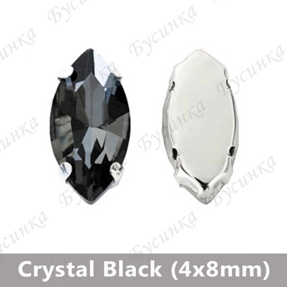 Стразы в цапах Лодочка "Black Crystal" 4х8мм