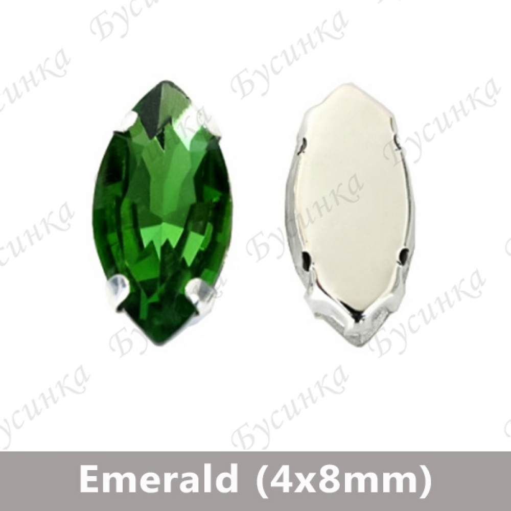 Стразы в цапах Лодочка "Emerald" 4х8мм