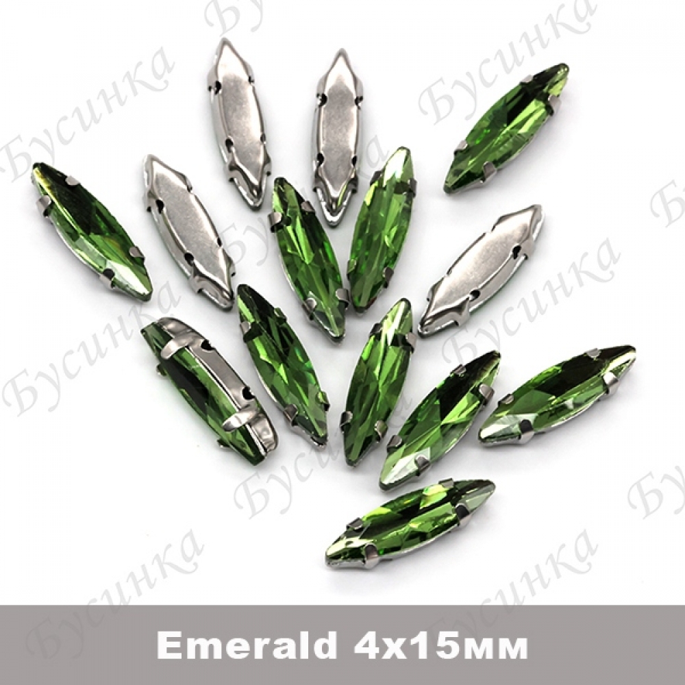 Стразы в цапах Лодочка "Emerald" 4х15мм
