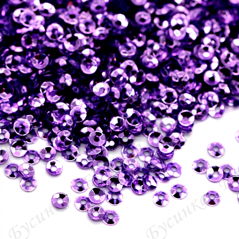 Пайетки 3 мм. вогнутые с гранями Цвет: Фиолетовый, 2,5 гр.