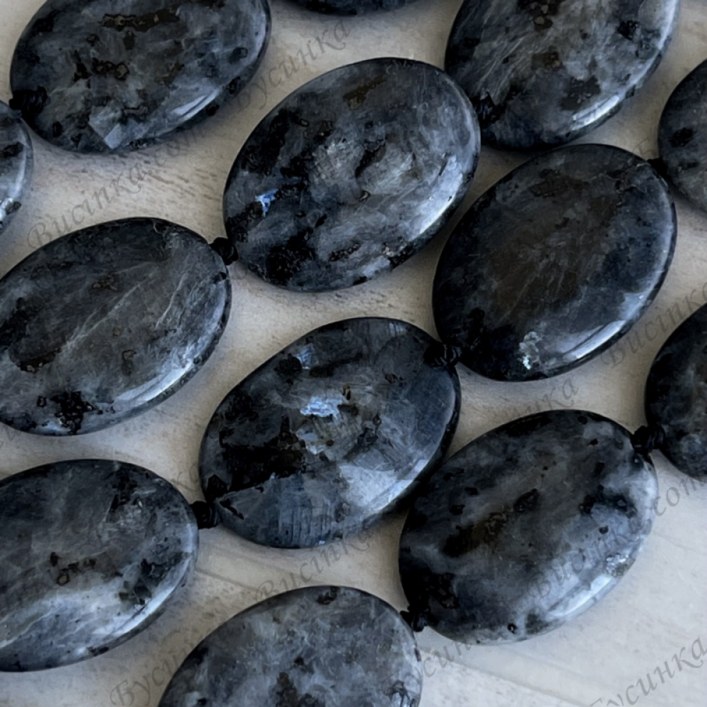 Бусины Натур. камень Ларвикит овальные 25х18х6мм, Серый