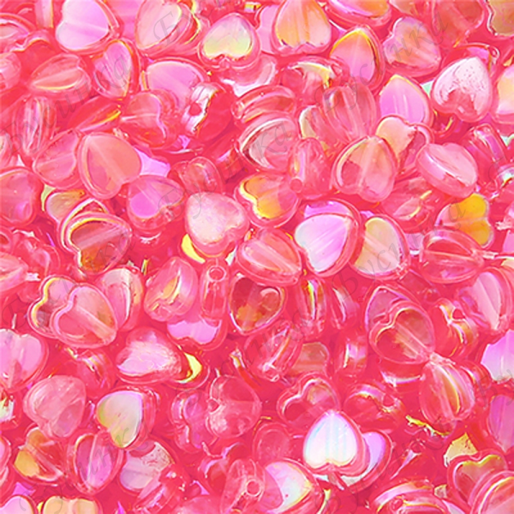 Бусины акриловые Сердце покрытие АВ 8х9мм., Цвет: Темно-Розовый