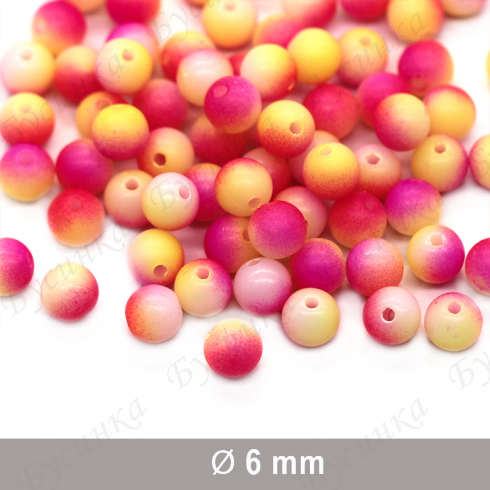 Бусины акриловые круглые 6 мм., Цвет: Розово-Желтые