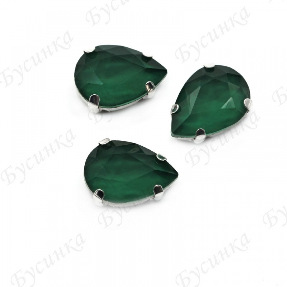Стразы Лаковые в цапах Капля "Emerald" 10x14 мм