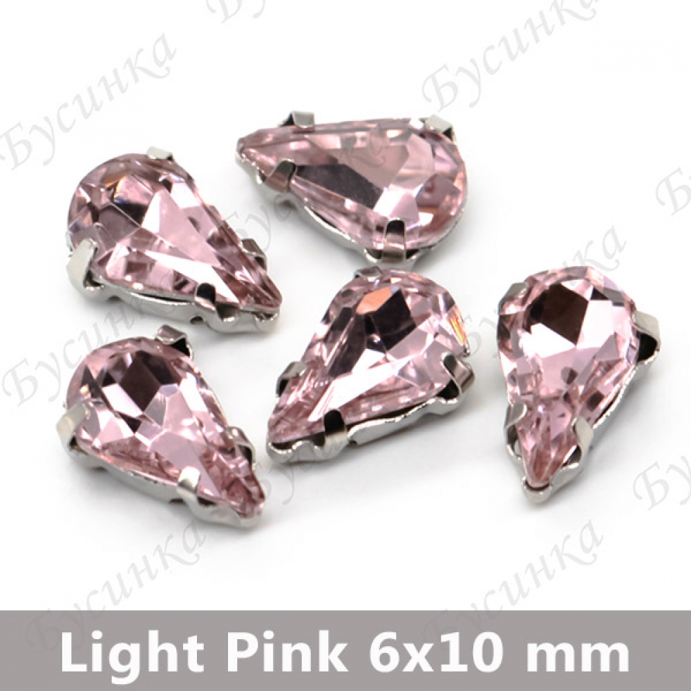 Стразы в цапах Капля "Light Pink" 6x10 мм SWA crystalls