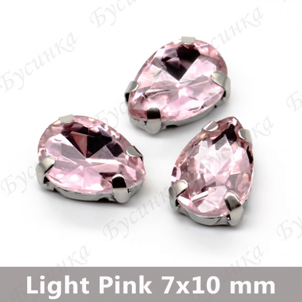 Стразы в цапах Капля "Light Pink" 7x10 мм SWA crystalls
