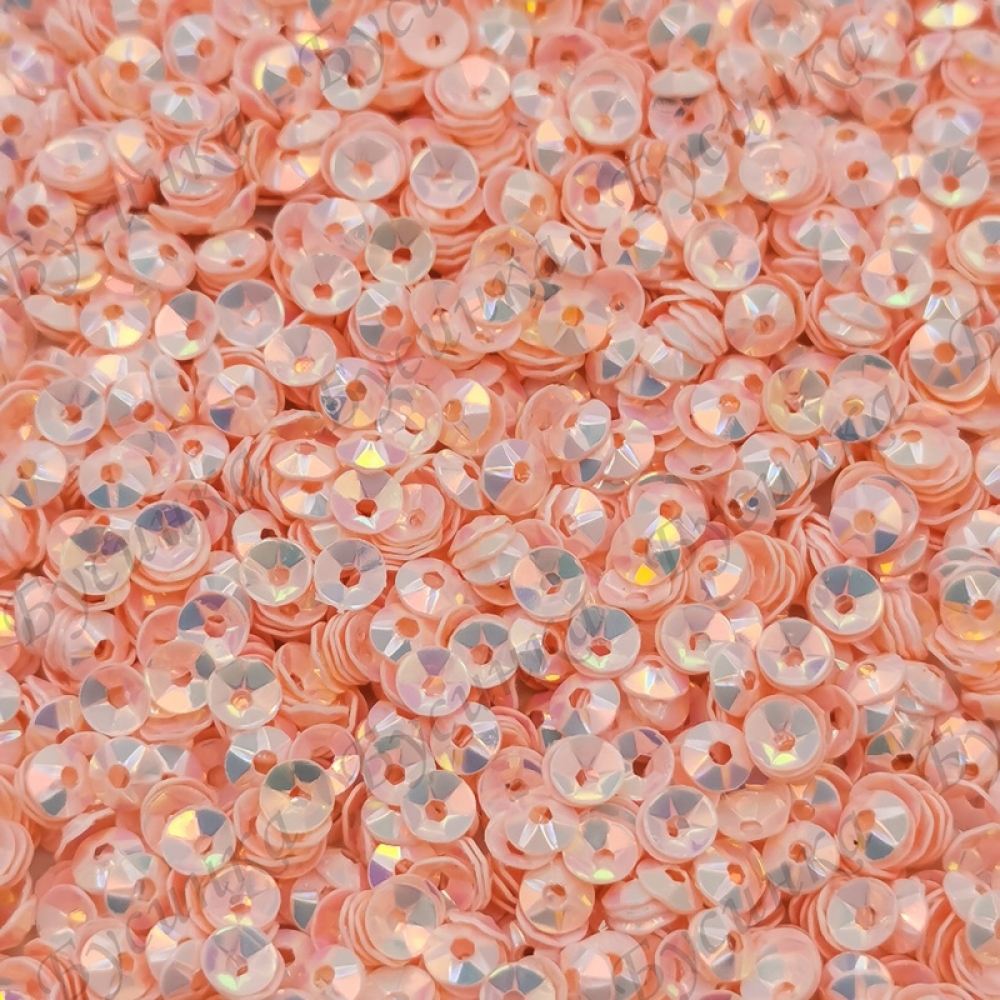 Пайетки 4 мм. вогнутые с гранями Цвет: Розово-Лососевый с отливом, 2,5 гр.