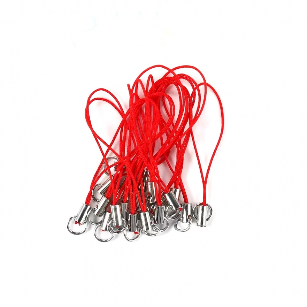 Шнурок для брелока без карабина, Цвет: шнурок-красный, металл-серебро 2 шт.