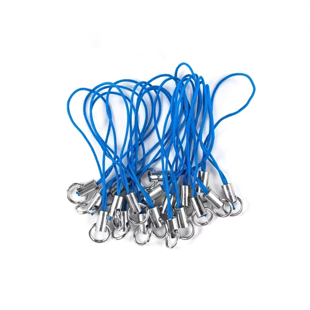Шнурок для брелока без карабина, Цвет: шнурок-синий, металл-серебро 2 шт.