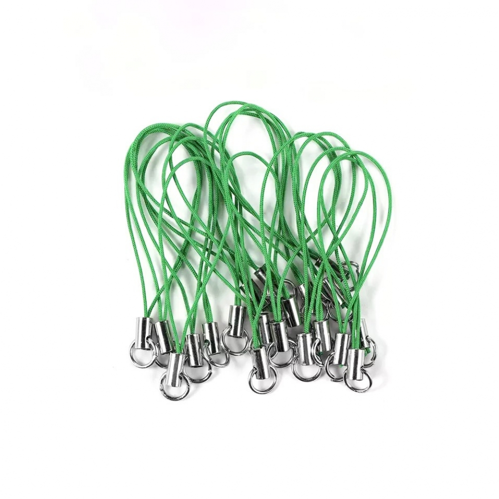 Шнурок для брелока без карабина, Цвет: шнурок-зеленый, металл-серебро 2 шт.