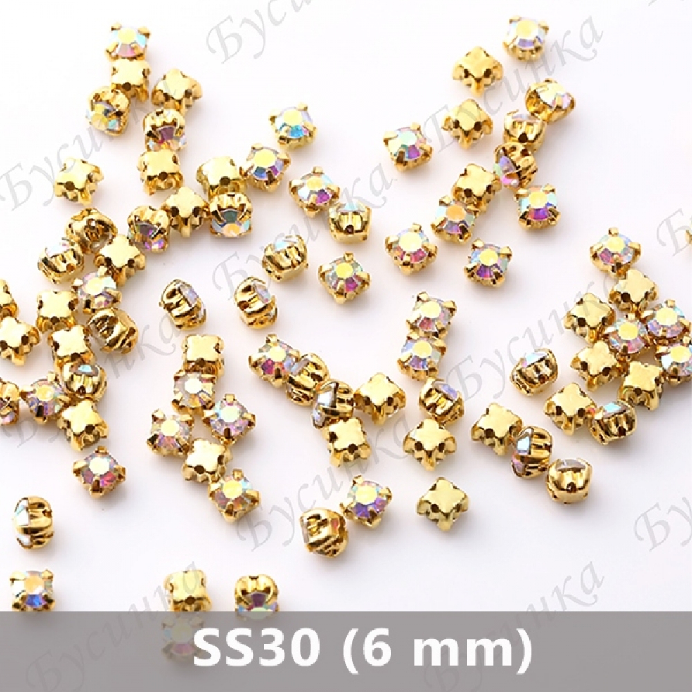 Стразы в золот.цапах Шатон "Кристалл-АВ" 6 мм crystalls